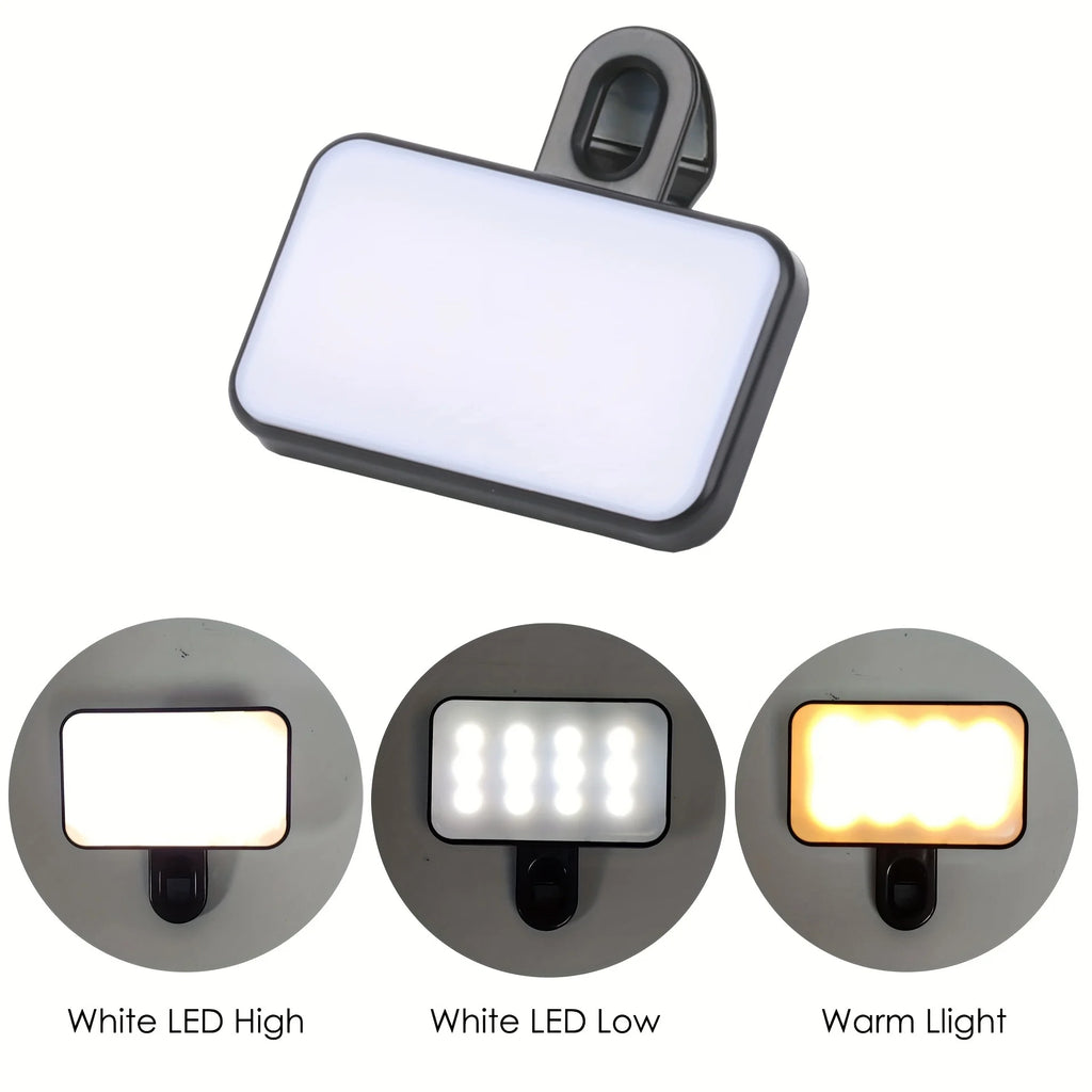 Portable Mini Selfie Fill Light Rechargeable 3 Modes Adjustable Brightness Clip On For Mobile Phone