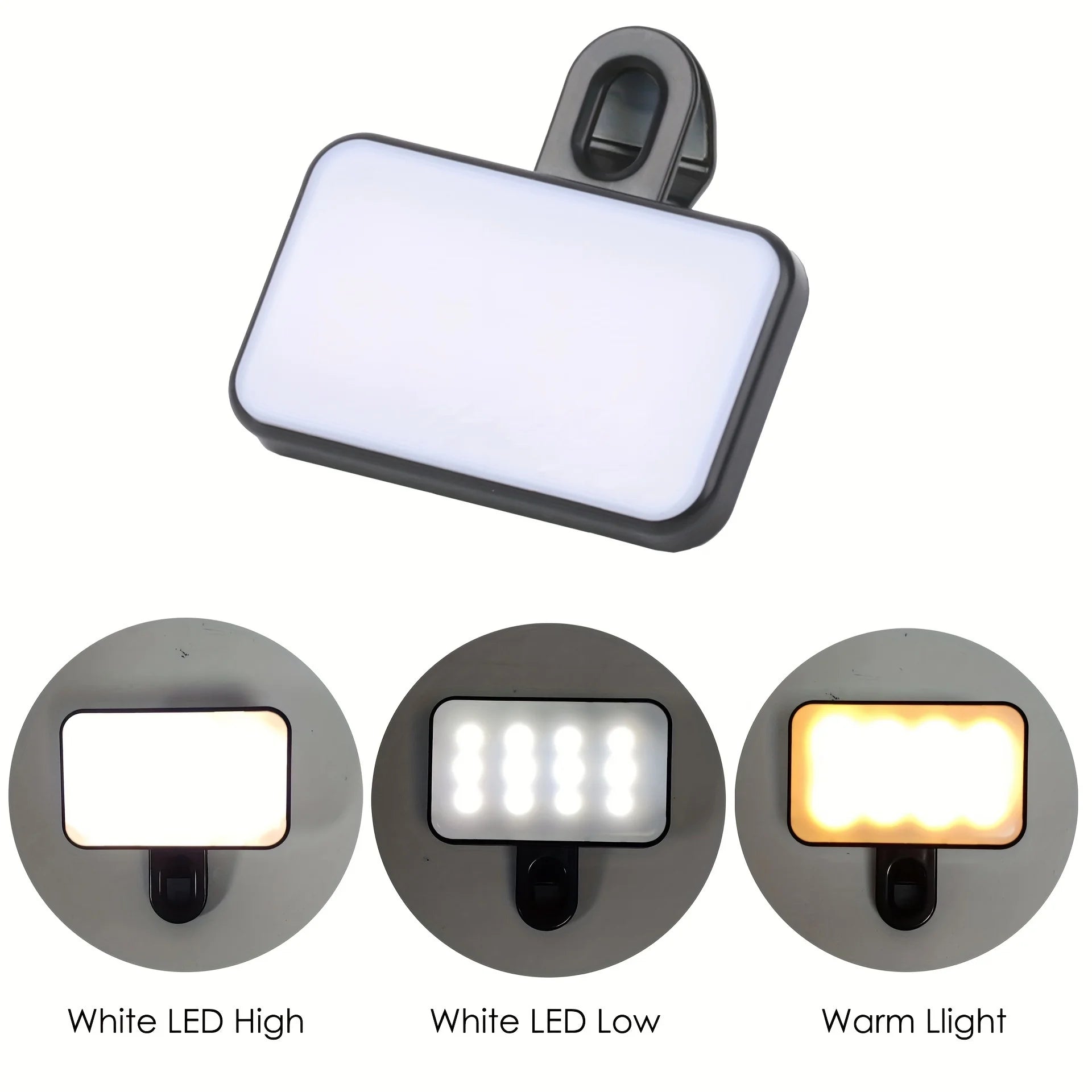 Portable Mini Selfie Fill Light Rechargeable 3 Modes Adjustable Brightness Clip On For Mobile Phone