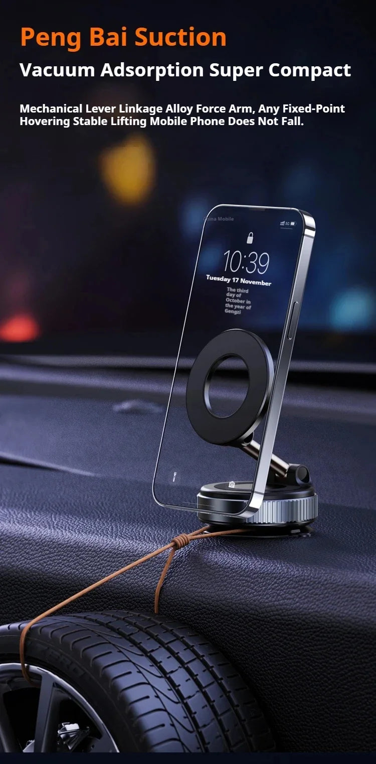 Car Phone Holder Suction Cup Vacuum Magnetic Phone Stand 360° rotatable and Foldable Suction Cup
