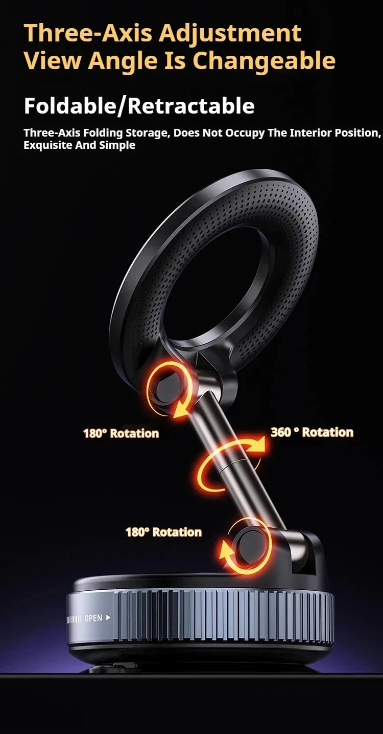 Car Phone Holder Suction Cup Vacuum Magnetic Phone Stand 360° rotatable and Foldable Suction Cup
