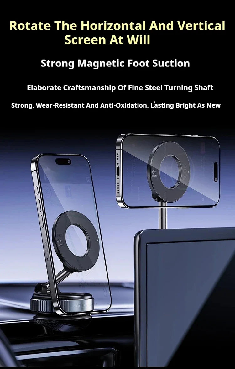 Car Phone Holder Suction Cup Vacuum Magnetic Phone Stand 360° rotatable and Foldable Suction Cup