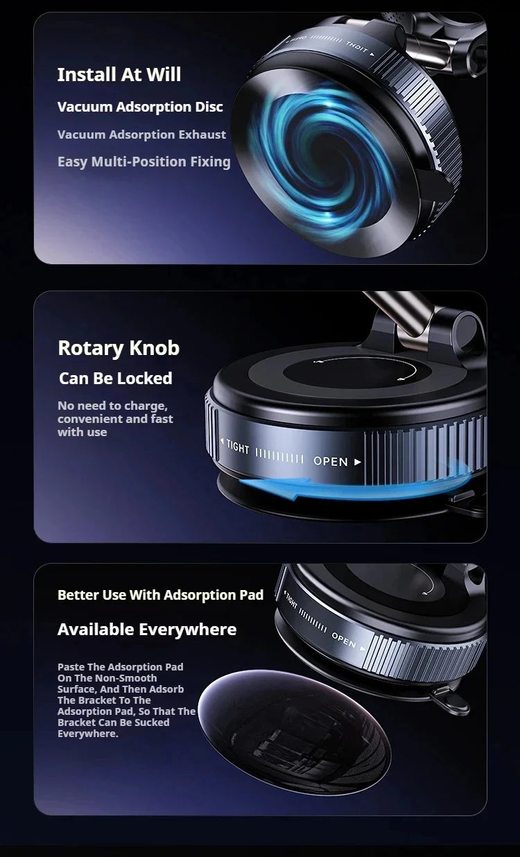 Car Phone Holder Suction Cup Vacuum Magnetic Phone Stand 360° rotatable and Foldable Suction Cup