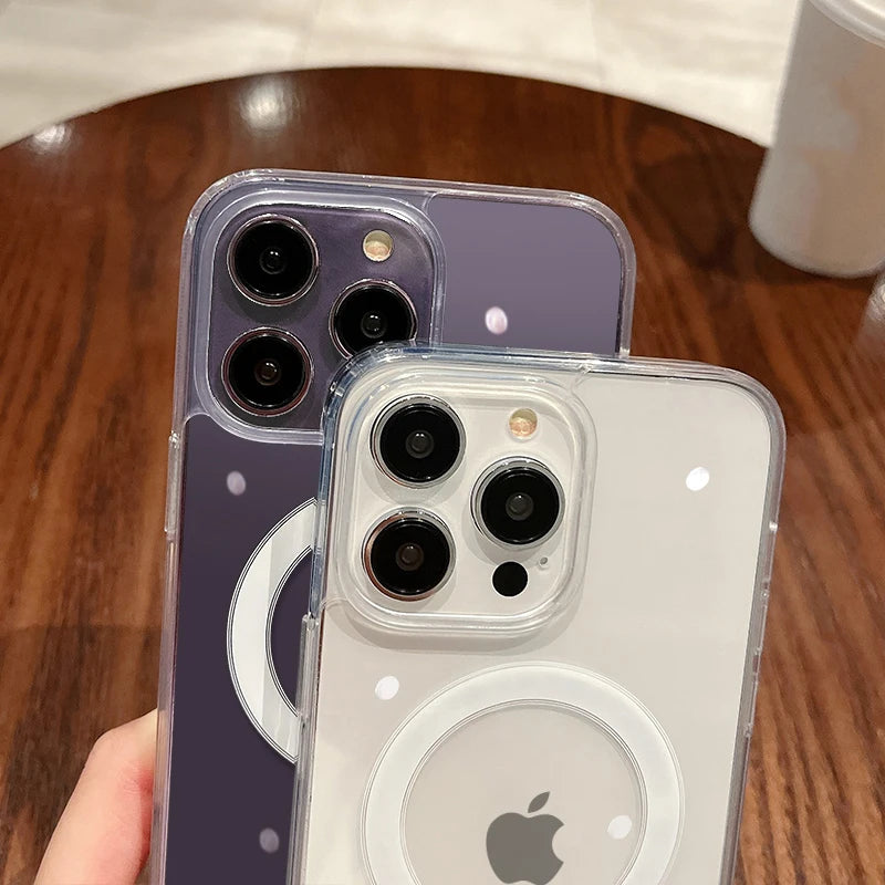 Magesafe Magnetic Transparent Wireless Charge Case For iPhone 11 12 13 14 15 16 17 Air Pro Max